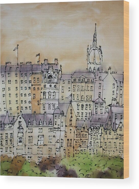 Edinburgh Wood Print featuring the painting Edinburgh Scotland #1 by Hazel Millington