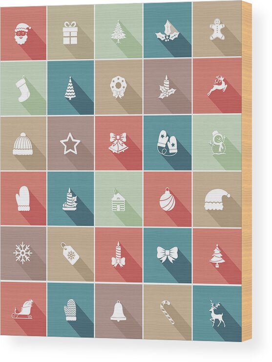 Long Wood Print featuring the drawing Flat Color UI Long Shadow Website Christmas Icon #1 by Diane Labombarbe