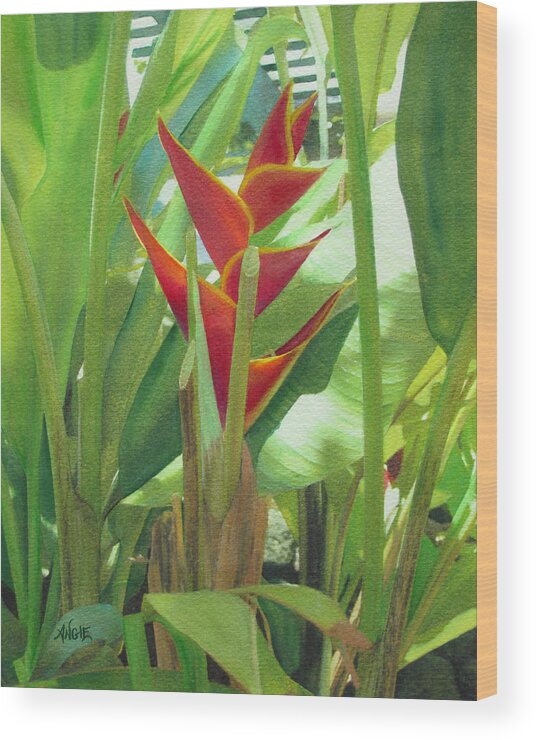 Heliconia Wood Print featuring the painting Heliconia #1 by Angie Hamlin