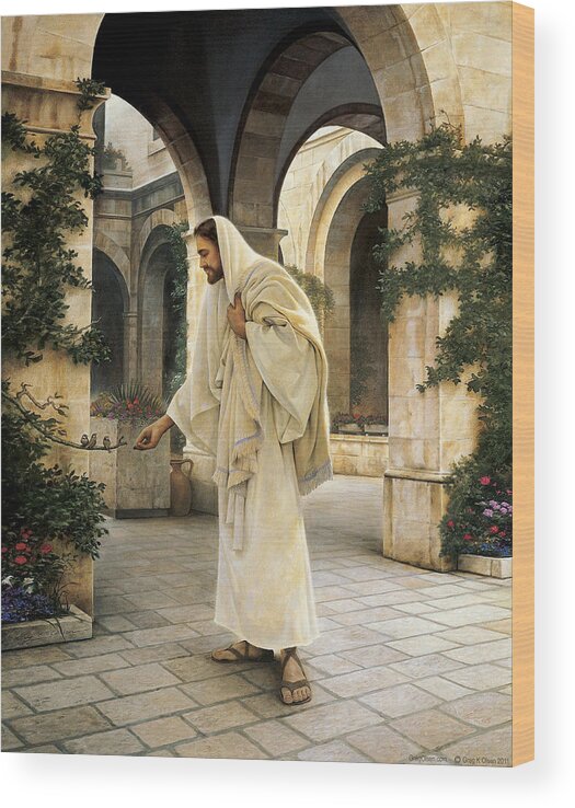 Jesus Wood Print featuring the painting In His Constant Care by Greg Olsen