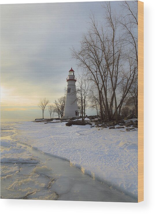 Erie Wood Print featuring the photograph Marblehead Lighthouse Winter Sunrise #1 by Jack R Perry