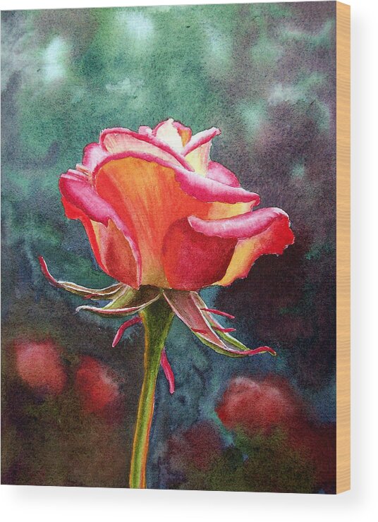 Rose Wood Print featuring the painting Morning Rose #1 by Irina Sztukowski