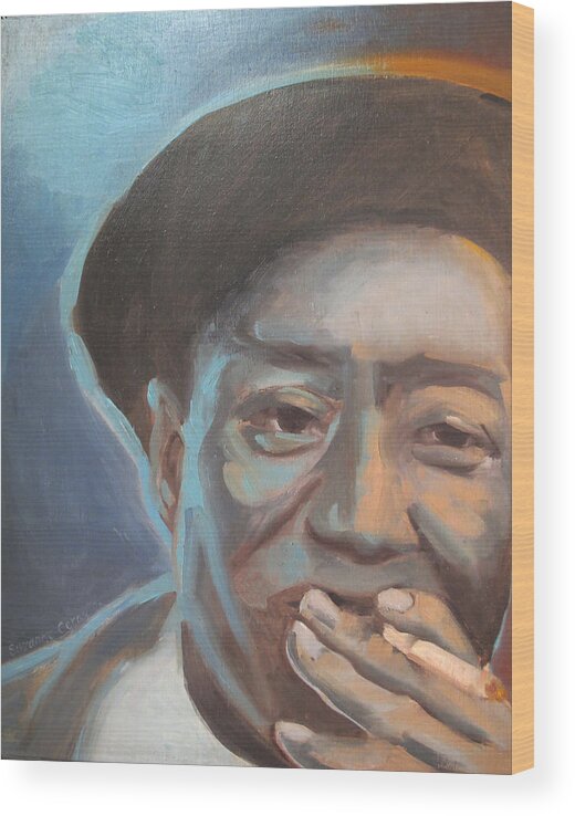 Mississippi Wood Print featuring the painting Muddy Waters Blues Guitarist #1 by Suzanne Giuriati Cerny