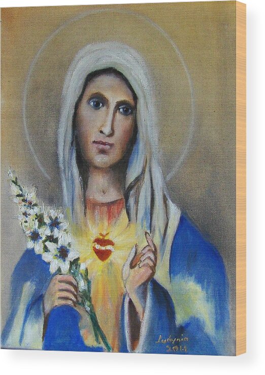 Art Wood Print featuring the painting Our Lady #1 by Ryszard Ludynia