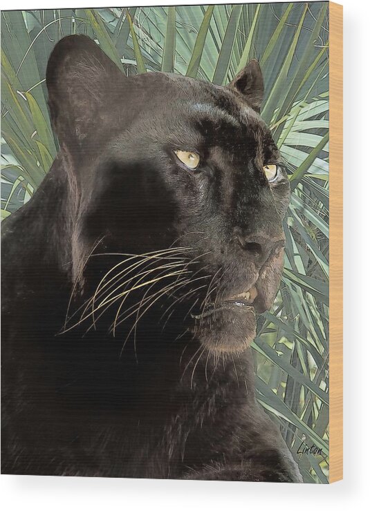 Black Leopard Wood Print featuring the digital art Panther #1 by Larry Linton
