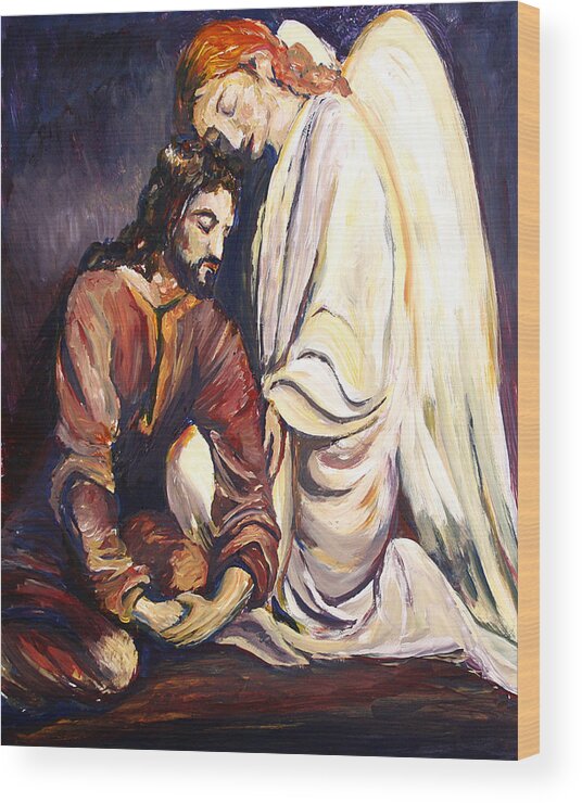 Jesus Wood Print featuring the painting Agony in The Garden by Frank Botello