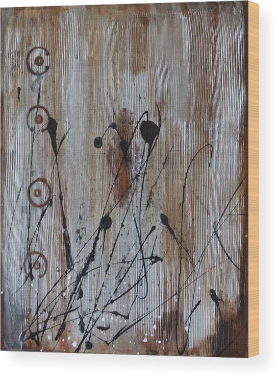 Textured Mixed Media Abstract Contemporary Acrylic Painting On Canvas In Silver Wood Print featuring the painting Rusted #1 by Lauren Petit