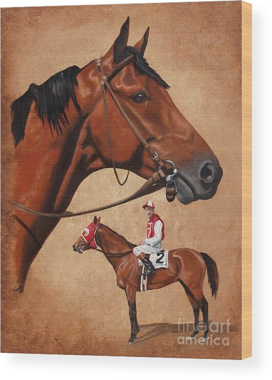 Seabiscuit Wood Print featuring the painting Seabiscuit #1 by Pat DeLong