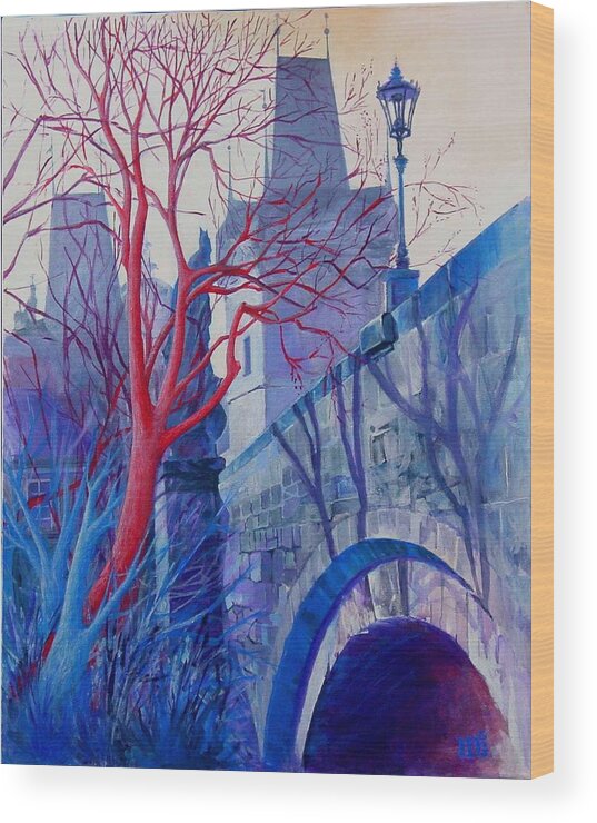 Prague Wood Print featuring the painting The Charles Bridge Blues #1 by Marina Gnetetsky