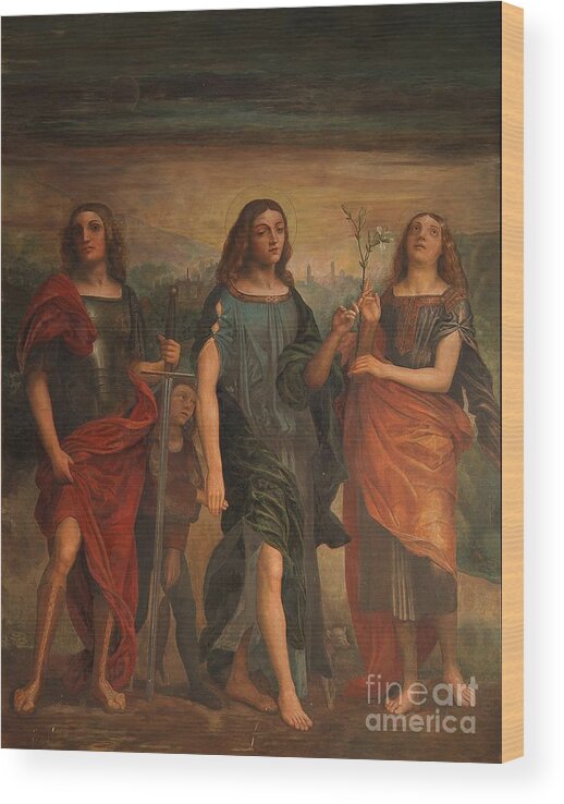 The Three Archangels Wood Print featuring the painting The Three Archangels by Matteo TOTARO