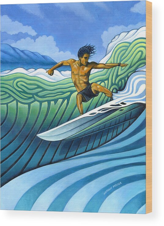 Surfer Wood Print featuring the painting Tico Surfer #2 by Nathan Miller