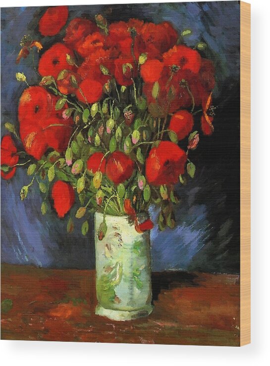 Vincent Van Gogh Wood Print featuring the painting Vase With Red Poppies by Vincent Van Gogh
