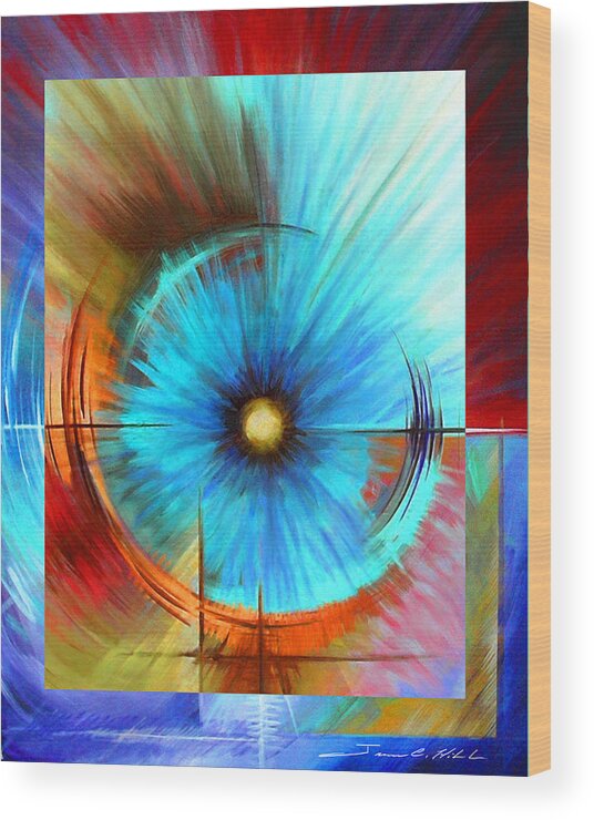 Abstract Wood Print featuring the painting Vortex #1 by James Hill