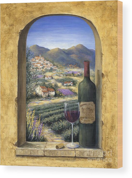 Wine Wood Print featuring the painting Wine and Lavender by Marilyn Dunlap