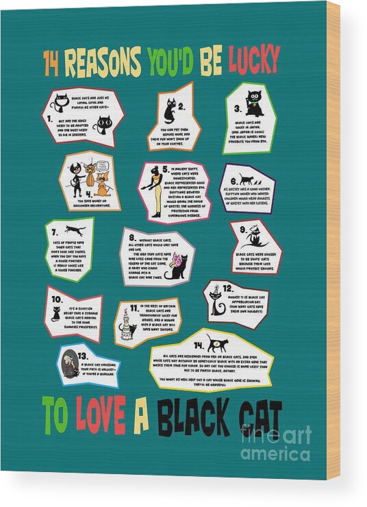 Cat Wood Print featuring the digital art 14 Reasons You'd Be Lucky to Love a Black Cat by Pet Serrano