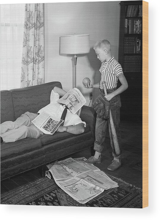 Photography Wood Print featuring the photograph 1950s Father Lying On A Sofa by Vintage Images