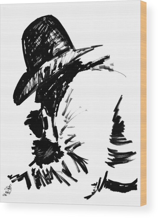 Exhausted Cowboy Wood Print featuring the drawing Exhausted Cowboy by Seth Weaver