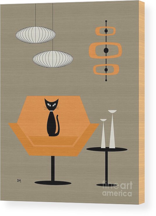 George Nelson Wood Print featuring the digital art Mod Chair in Orange #1 by Donna Mibus