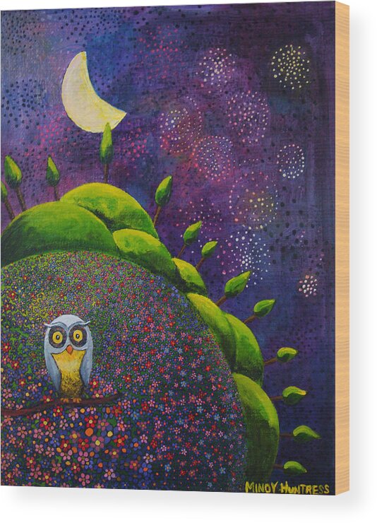 Night Owl Wood Print featuring the painting Night Owl by Mindy Huntress