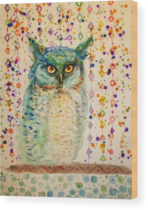 Owl Wood Print featuring the painting Owl #2 by Alma Yamazaki