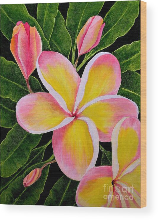 Flowers Wood Print featuring the painting Rainbow Plumeria by Mary Deal