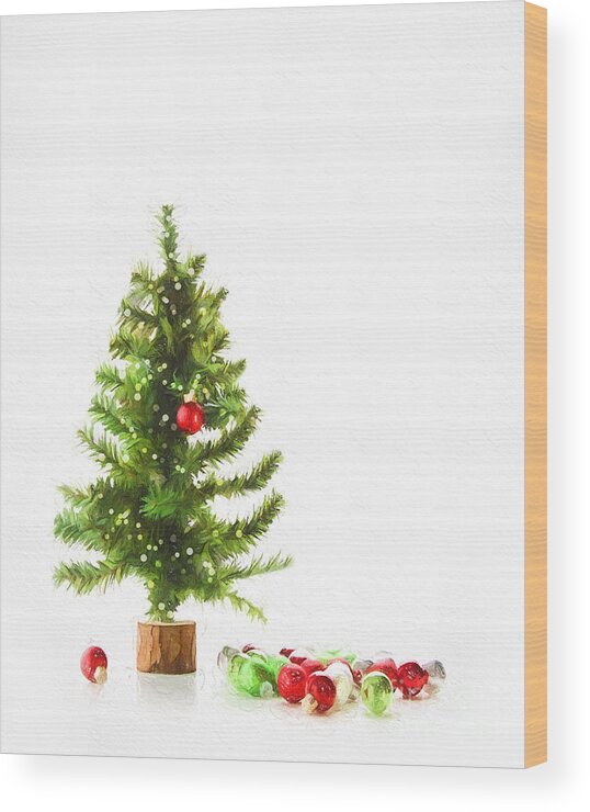 Artificial Wood Print featuring the photograph Small tree with ornaments/ digital artwork by Sandra Cunningham