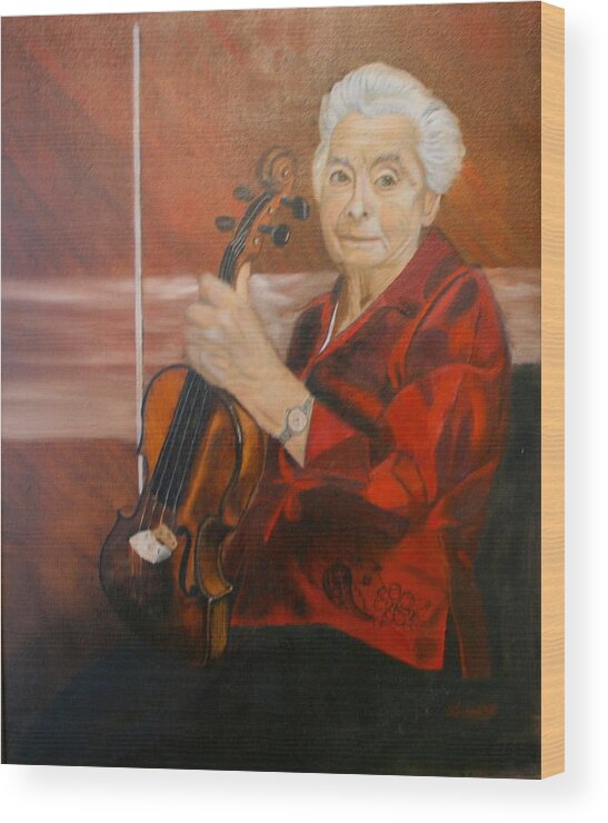 Woman Wood Print featuring the painting The Violin by Sharon Schultz