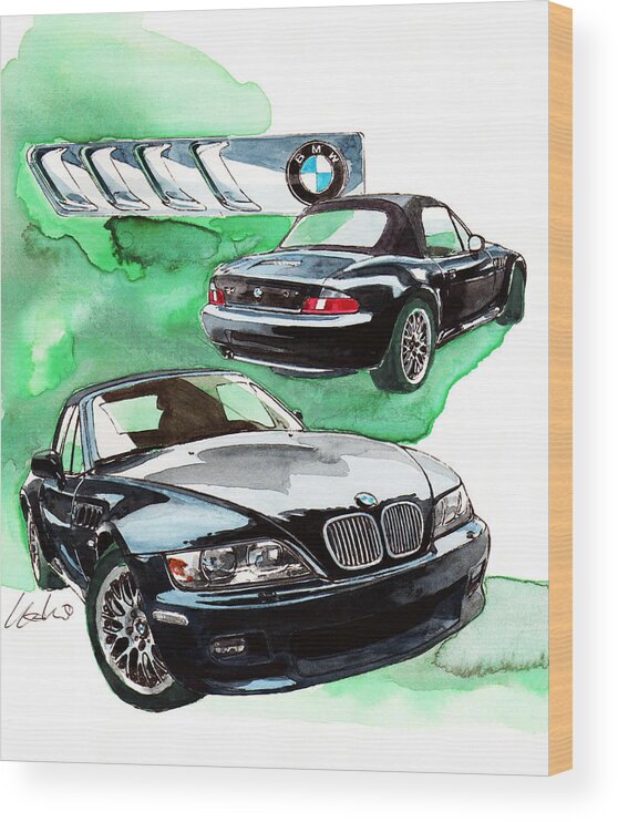 Bmw Z3 Wood Print featuring the painting Bmw Z3 by Yoshiharu Miyakawa