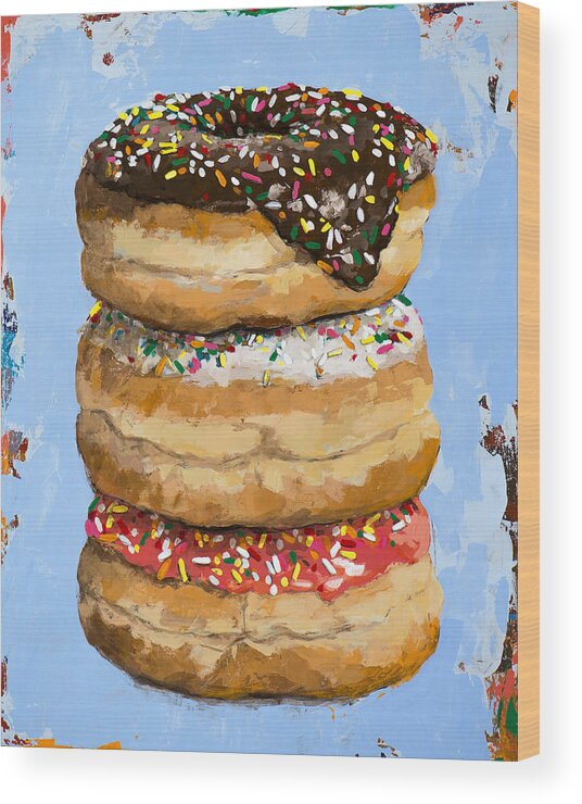 Donuts Wood Print featuring the painting 3 Donuts by David Palmer
