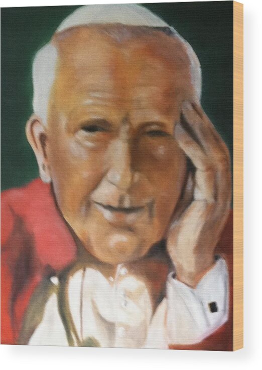 Art Wood Print featuring the painting Pope John Paul II #1 by Ryszard Ludynia