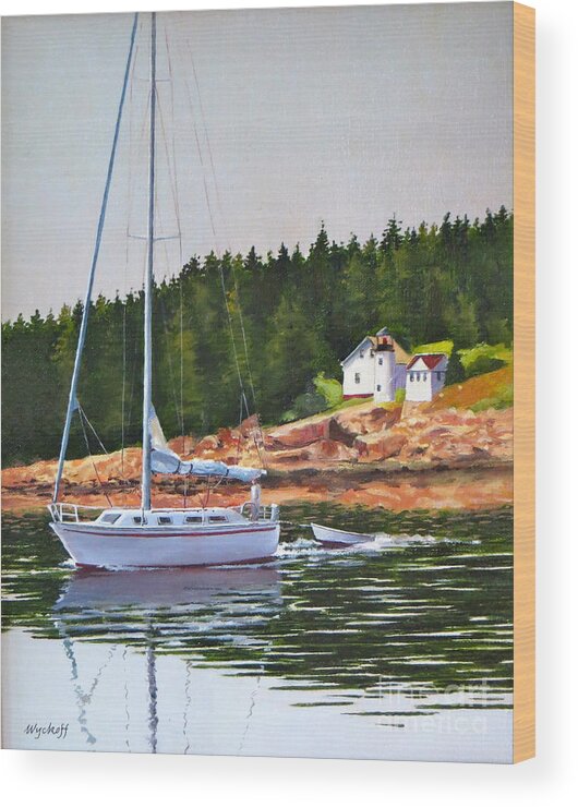 Sailboat Wood Print featuring the painting Bass Harbor Light #4 by Karol Wyckoff