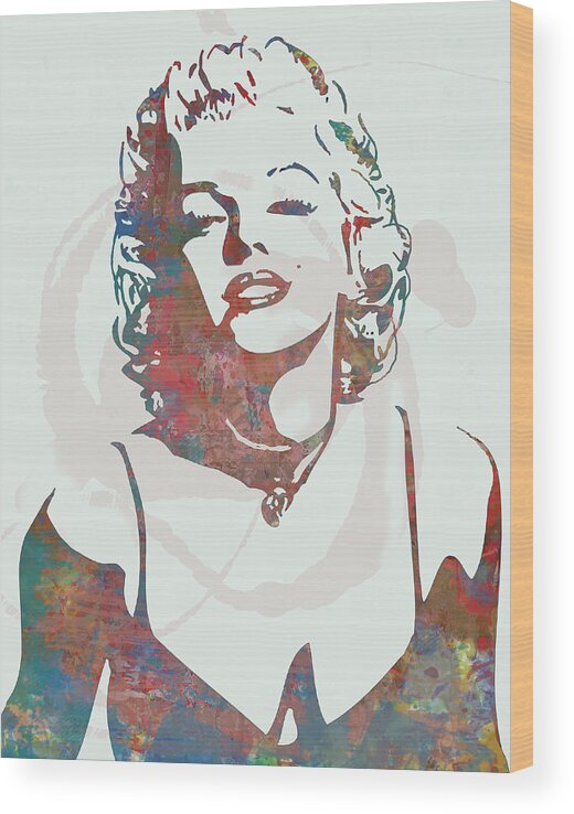 Marilyn Monroe Art Long Drawing Sketch Poster Wood Print featuring the drawing Marilyn Monroe stylised pop art drawing sketch poster #5 by Kim Wang