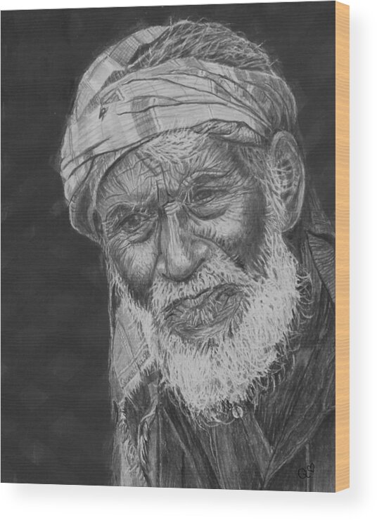 Old Man Wood Print featuring the drawing A Fly on his Turban by Quwatha Valentine