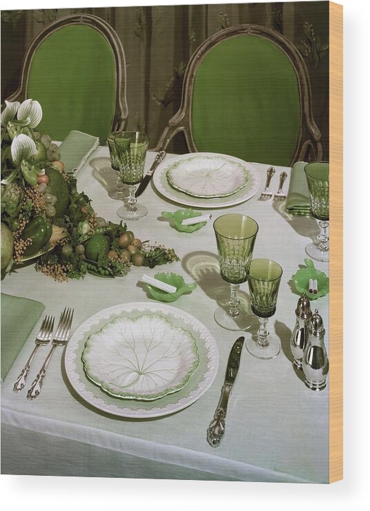 Indoors Wood Print featuring the photograph A Green Table Setting by Wiliam Grigsby