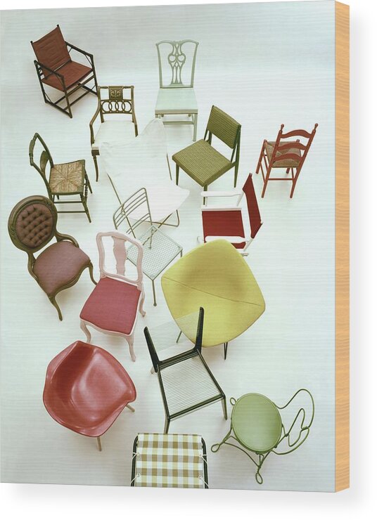 Renovation Wood Print featuring the photograph A Large Group Of Chairs by Herbert Matter