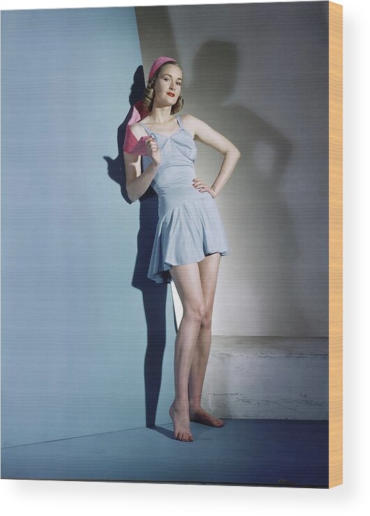 Fashion Wood Print featuring the photograph A Model In A Celanese Bathing Suit by Horst P. Horst