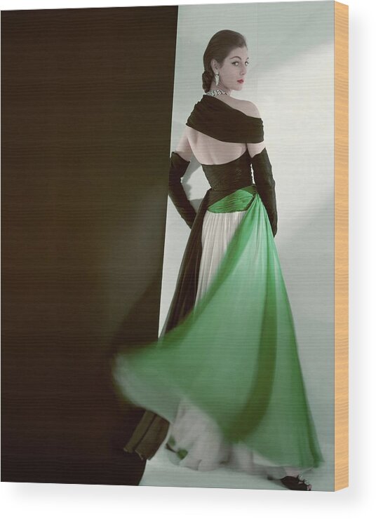 Fashion Wood Print featuring the photograph A Model Wearing An Evening Gown by Horst P. Horst