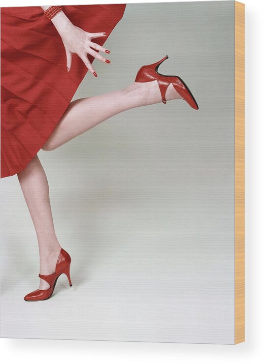 Accessories Wood Print featuring the photograph A Model Wearing Fleming-joffe Shoes by Richard Rutledge
