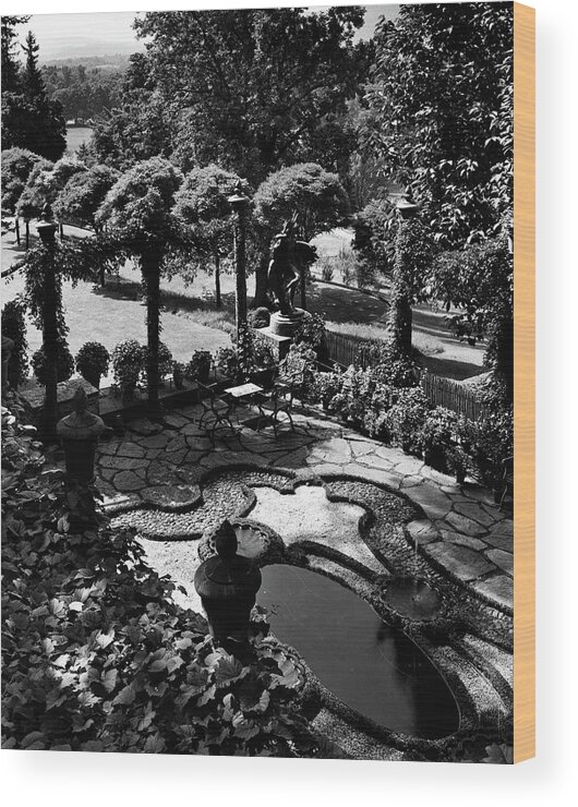Garden Wood Print featuring the photograph A Pond In An Ornamental Garden by Gottscho-Schleisner
