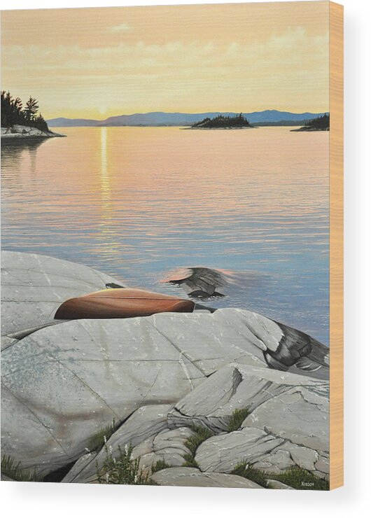 Canoe Wood Print featuring the painting A Quiet Time by Kenneth M Kirsch