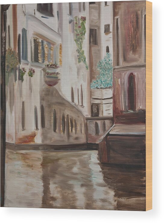 Waterscape Wood Print featuring the painting A Quiet Venice Canal by Chuck Gebhardt