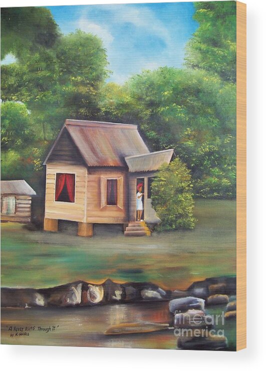 House Wood Print featuring the painting A river runs through by Kenneth Harris