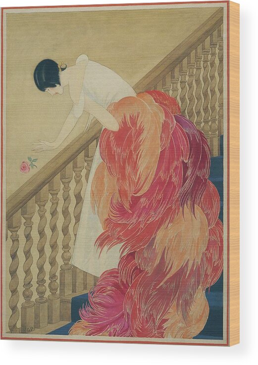 Fashion Wood Print featuring the digital art A Woman On A Staircase by George Wolfe Plank