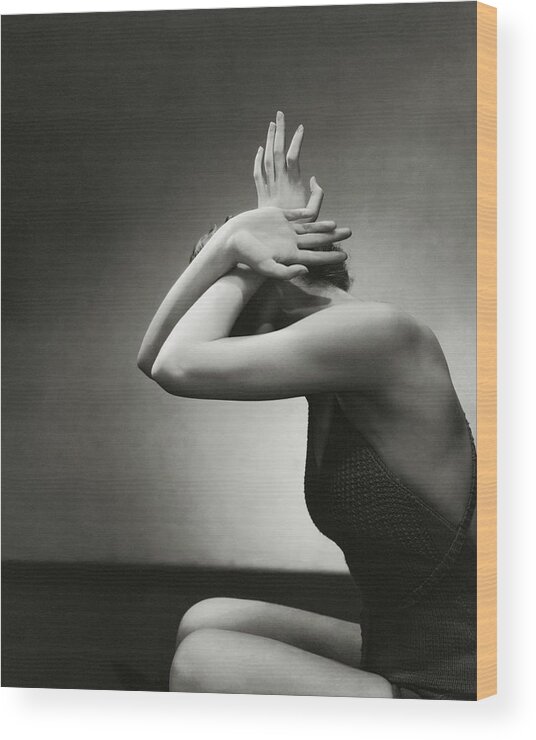 Beauty Wood Print featuring the photograph A Woman Shielding Her Head by Edward Steichen