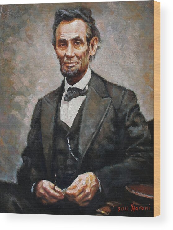 Abraham Lincoln Wood Print featuring the painting Abraham Lincoln by Ylli Haruni