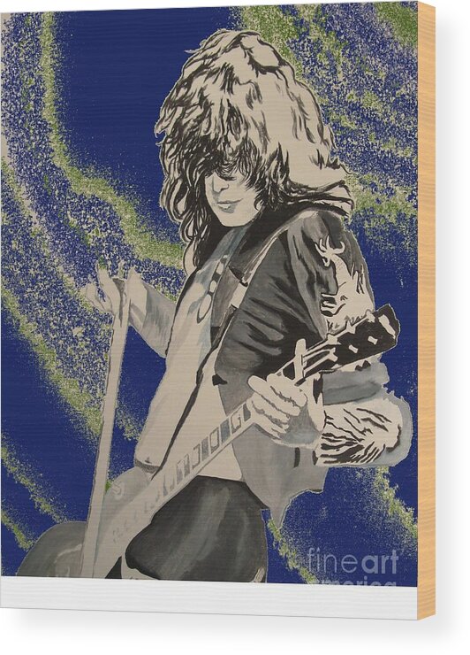 Jimmy Page Wood Print featuring the painting Across The Strings II by Stuart Engel