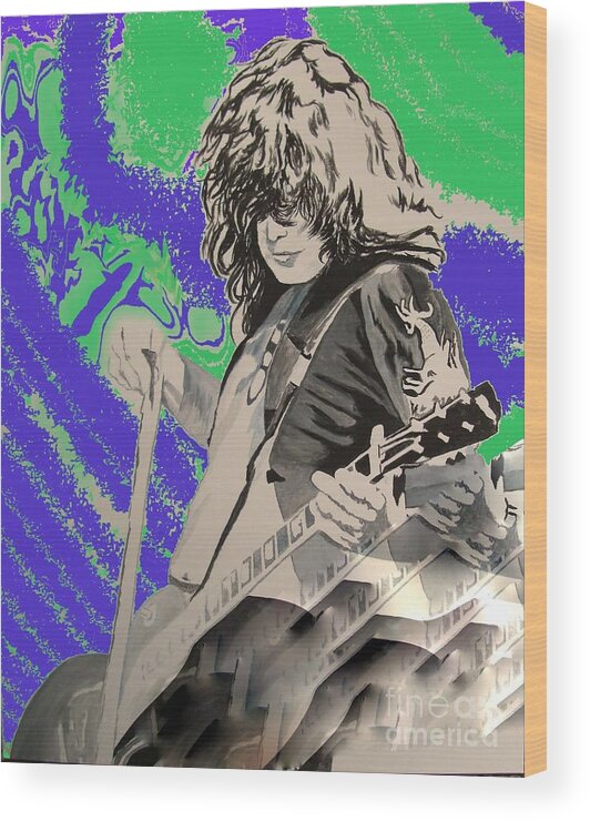 Led Zeppelin Wood Print featuring the painting Across The Strings by Stuart Engel