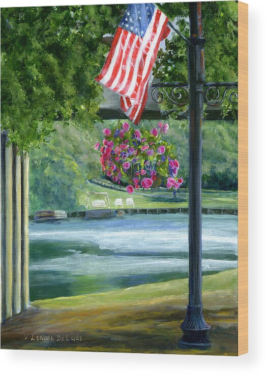 Flag Wood Print featuring the painting American Flag in Natchitoches Louisiana by Lenora De Lude