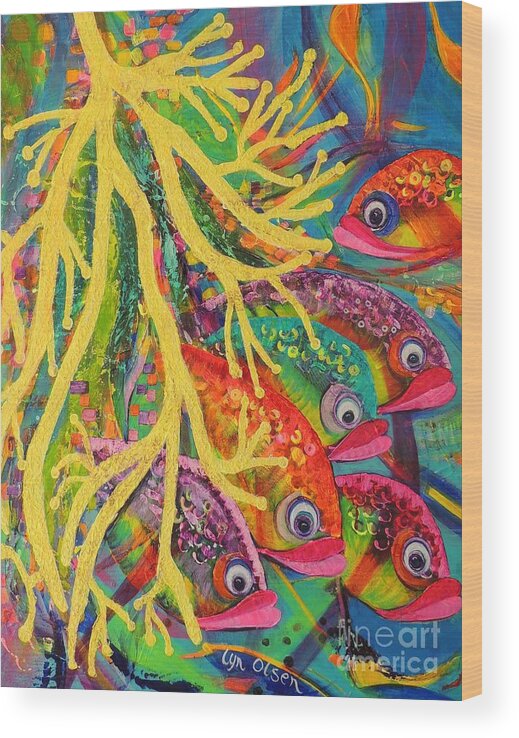 Coral Wood Print featuring the painting Amongst The Coral by Lyn Olsen