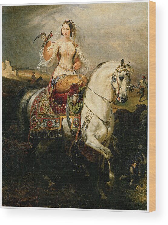 Emile-jean-horace Vernet Wood Print featuring the painting An Algerian Lady Hawking by Emile-Jean-Horace Vernet